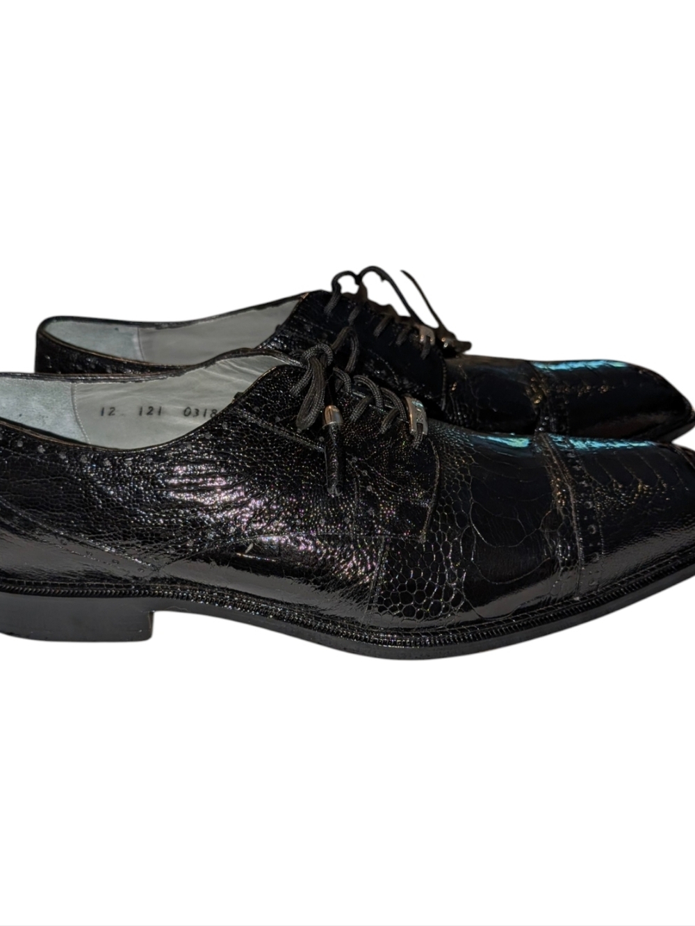 Belvedere Batta ElegantCap Toe Genuine Ostrich Lace Up Black Dress Shoe Sz 12 - Picture 2 of 14